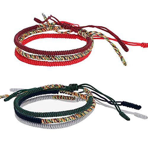 Kiwochy 6 pcs Bracelets tibétains tressés d'amitié à la Main Bracelet Noeud Porte-Bonheur réglable chaîne à la Main tressée Cheville chaîne Femmes Hommes Adolescentes Multicolores