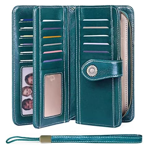 FALAN MULE Women's Wallet Genuine Leather RFID Blocking Large Capacity Trifold Ladies Wallet Wristlet Clutch Card Holder Cover