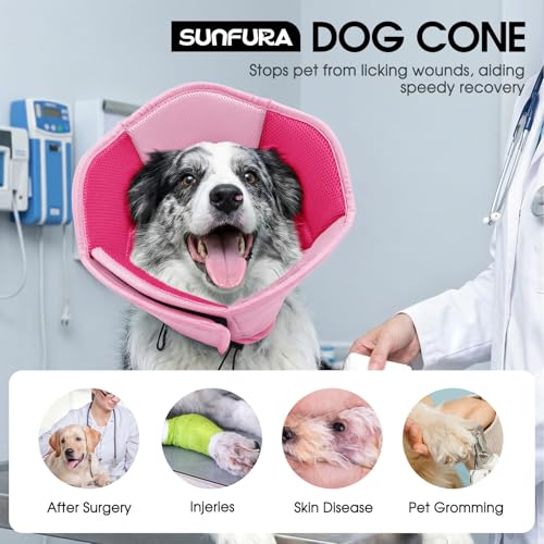 Image of Dog Cone - Soft Cone for Dogs to Stop Licking, Pet E-Collar Alternative After Surgery, Adjustable Pet Recovery Collar for Wound Healing, Pink Large