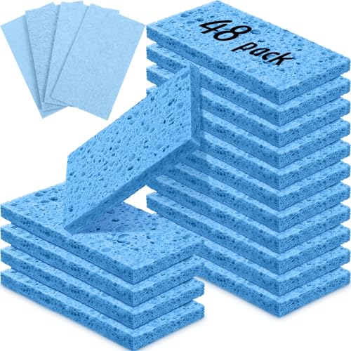 Image of Zhengmy 48 Pieces Sponges Bulk Sponges Kitchen Compressed Sponge Natural Dish Sponge Compressed Wood Pulp Cleaning Without Scratching for Kitchen Bathroom, 3.9 x 2.4 x 0.12 Inch (Blue)