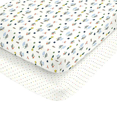 Carter's 100% Cotton Sateen 2 Piece Fitted Crib Sheets Multi Camping And Multi Stars On White, Grey/Blue/Green/Orange #TOP14