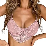 Sexy Crop Top mit floraler Spitze, transparenter, drahtloser, Langer Bralette Netz Bikini (Pink, S)