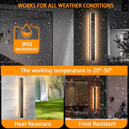 Image of AioTio Modern Outdoor Wall Light for House,2pack 23.6inch Black LED Exterior Wall Sconces Lighting Fixtures, Outdoor Porch Light Fixture 3000K Long Linear Wall Light Outside Lighting for Patio