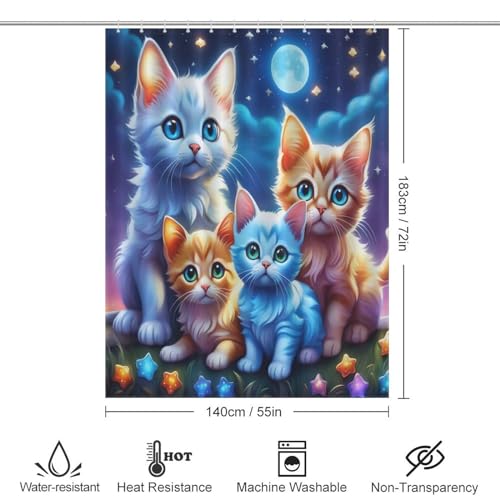 Rideau de douche chat mignon 140x183cm imperméable lavable avec 12 anneaux - 4