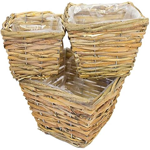 Pflanzenkübel Tunis Holz innen draußen Natur Holzkorb Blumentopf Pflanzenkorb Weidenkorb Weidentopf Weide Garten Terrasse Übertöpfe Pflanzen Pflanzentopf D20/16/13cm Cover