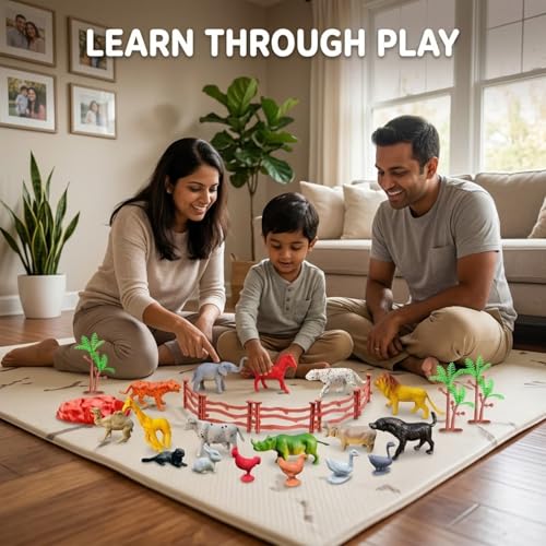 Image of ZESTHOME 25 PCS Animal Play Set| Wild Farm Animal Figures with Fence Trees Rocks | Realistic Educational Toys for Kids | Learning & Play | Gift Set