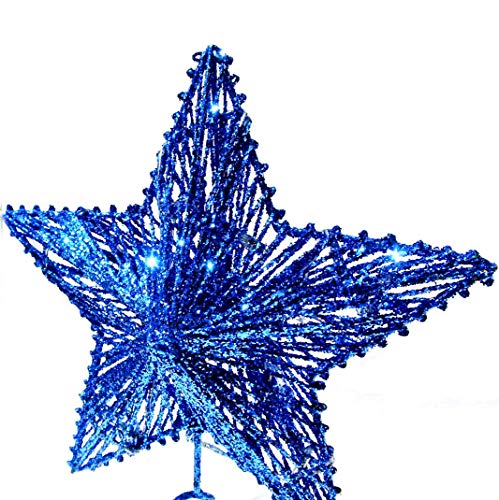 3D Christmas Tree Topper Star, Hollowed-Out Glittered Metal Treetop Star With Timer Warm White Led 10-Lights (Three Functions), 8.5 X 10.5 Inch (Blue) #TOP5
