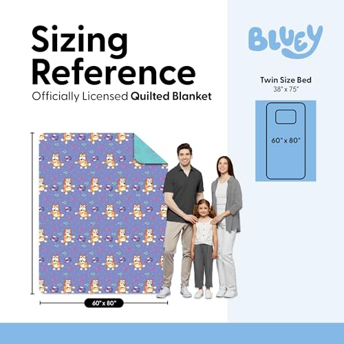Image of Northwest Bluey Bingo Dance Party Quilted Throw Blanket - Official Cartoon Throw Blanket Featuring Bluey, for Adults Boys Girls Bed, Couch, or Playroom, 60 x 80 Inches