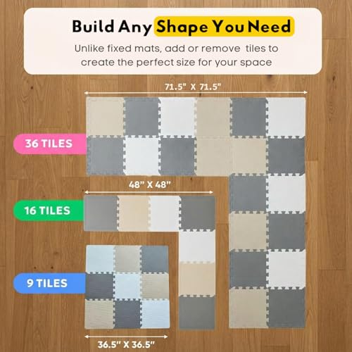 Image of MioTetto Baby Play Mat, Comfortable Tummy Time Mat - Portable Foam Floor Tiles, Safe baby mat for floor for Crawling & Development, Soft play mat for babies 0-6 months, Stylish interlocking foam tiles