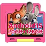 Laptok 10 Inch Kids Tablet, Android 15 Tablet for Kids with 20GB+128GB+1TB Expand｜Octa-Core｜Face ID｜5MP+8MP｜Parental Control｜WiFi 6｜BT 5.3｜Dual Speakers｜Protective Case(Pink)
