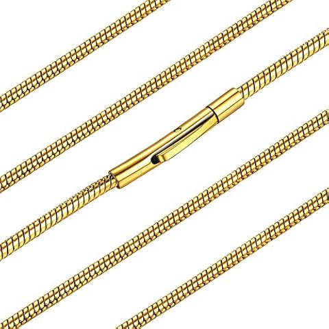 FaithHeart 26" Stainless Steel Necklace for Ladies Gold Plated Snake Chain Jewellery 65cm Stackable Womens Chain Necklaces Cord with Sturdy Clasp Cover