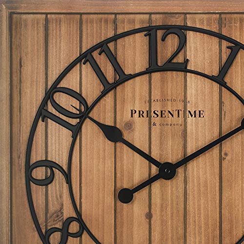 Presentime & Co 21" Farmhouse Square Shiplap Barn Door Wood Clock - Fir, Arabic Numeral #TOP3