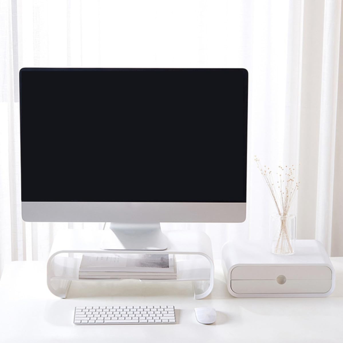 Estante de Almacenamiento para Monitor de Escritorio Blanco Multifunción