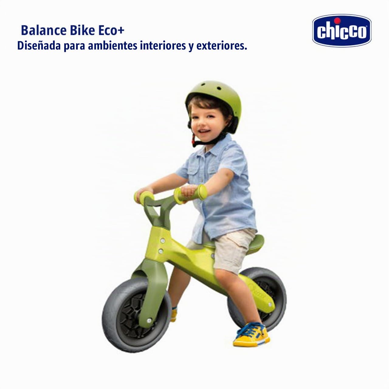 Chicco Bicicleta Eco, Bicicleta para Niños de 18 Meses a 3 años (hasta 25 kg), Bicicleta de Equilibrio sin Pedales, Manillar y Sillín Ergonómicos, Ruedas Antipinchazos, 80% Plástico Reciclado, Verde