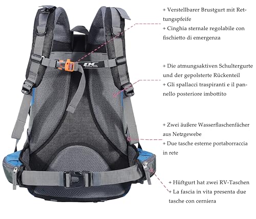 DCmount Wanderrucksack 40l Damen Herren Rucksack Wasserdicht Reiserucksack mit Regenschutz