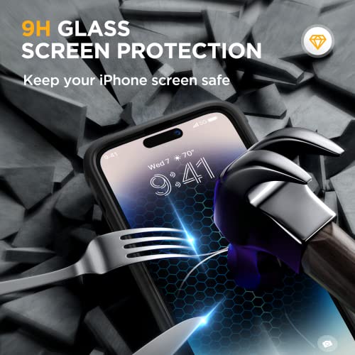 Image of Miracase Magnetic for iPhone 14 Pro Case 6.1 inch, (Compatible with MagSafe) Upgrade Full-Body Clear Phone Bumper Case with Built-in 9H Tempered Glass Screen Protector, Black