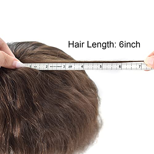 Lyrical Hair Toupee For Men Hair Replacement System Full Poly Thin Skin Mens Toupee All Pu Toupee Hairpiece Soft Human Hair Piece Grey White Black Brown Blonde Color (8X10, Medium Brown 4#) #TOP3