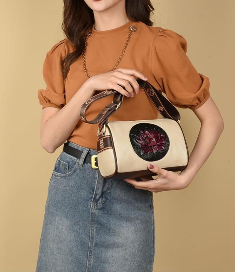 Women Vintage Lotus Crossbody Bag,Ethnic Style Printed Shoulder Bag,Versatile Lotus Floral Purse With Adjustable Strap4