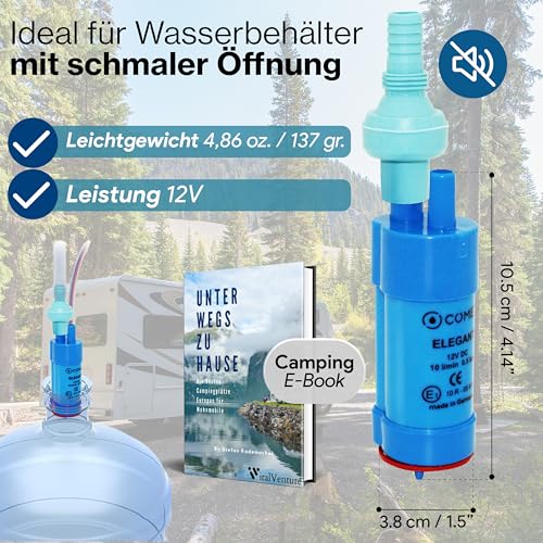 Comet Elegant Wasserpumpe 12V Mit Rückschlagventil (Fest) + Filter - Set Mit Camping Ebook - Für Wohnmobil, Wohnwagen, Tauchpumpe