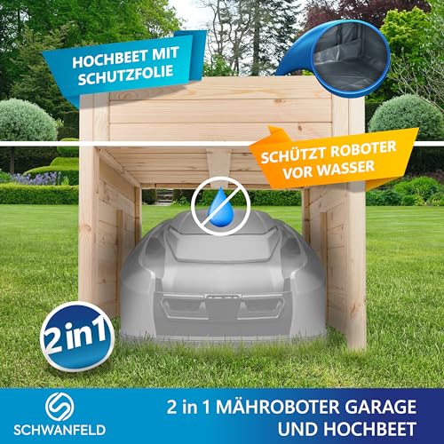 Schwanfeld® [2 in 1] Mähroboter Garage mit Hochbeet [GEEIGNET FÜR JEDEN MÄHROBOTER] - inkl. Innenfolie - Hochwertige Garage Mähroboter (Schützt vor Regen & UV-Strahlen) - Robuste Rasenroboter (Natur) - 5