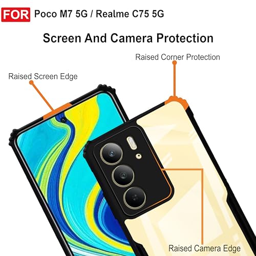Image of Amazon Brand - Solimo Back Case Cover for Poco M7 5G | Compatible for Poco M7 5G Back Case Cover | Clear Case with Camera Protection | (TPU + PC | Matte Black)