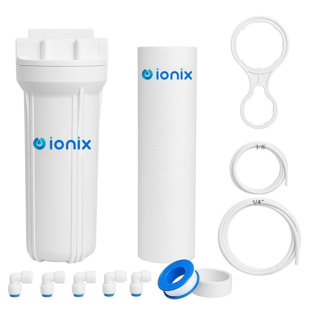 ionix pre filter for water purifier, compatible for all ro/uv/uf water purifier brand and non branded,comes with both 1/4 adapter & pipe ro pre filter housing set, 1 set, white