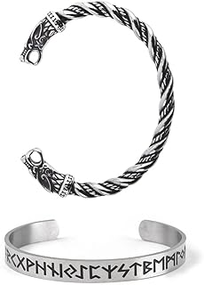 Viking Wolf Fenrir Bangle – 2 PCS Stainless Steel Norse Scandinavian Torc – Rune Bangle Bracelet