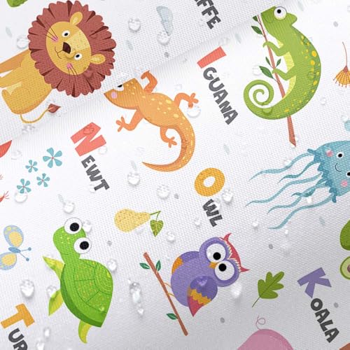 Image of Kids Alphabet Shower Curtain for Bathroom Decor, ABC Educational Learning Tool Bath Curtain,Cute Cartoon Animals Colorful Girls Boys Art Printed Fabric Polyester Waterproof Curtain Sets 12 PC Hooks