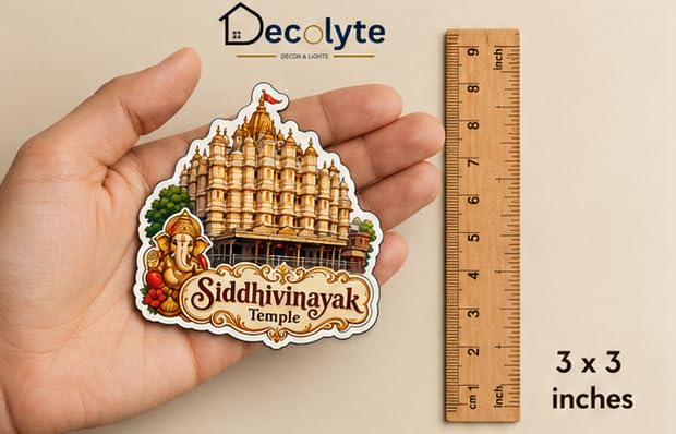 Image of Siddhivinayak Temple Theme Wooden Fridge Magnet Souvenir | 3x3 in Kitchen Home Decor Gift
