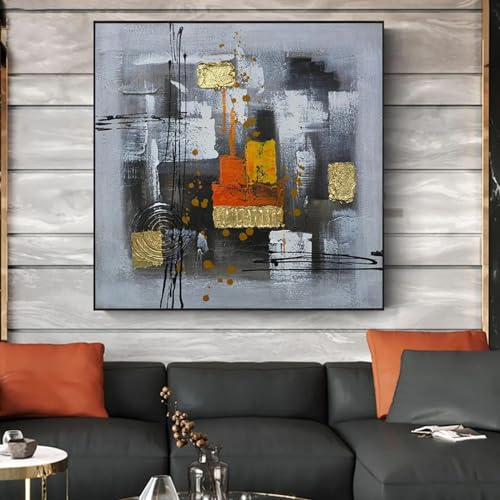 Tableau moderne abstrait gris doré 70x70 cm pour affiche esthétique salon