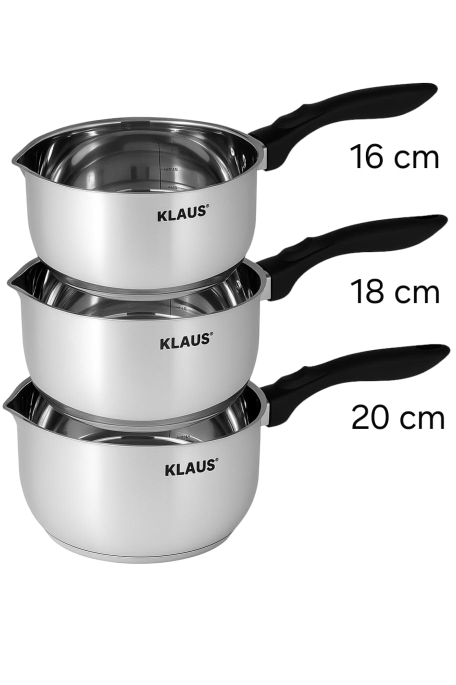 set de 3 casseroles en inox haute qualité- induction & four,poignee Amovible,Cuisson Saine - Diamètres et capacités : 16/18 /20 cm
