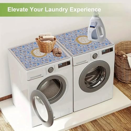 Image of Homecloud Non-Slip Washing Machine Mat - Durable Waterproof Protective Cover for Washer & Dryer, Dust-Resistant Mat Ideal for Laundry Room & Kitchen Appliances | 60x60cm (Beige Blue)