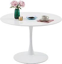 Round White Dining Table 110 cm Diameter for 4 to 6 People, Modern White Round Dining Table with Metal Base for Kitchen, Living Room, Cafe (White, 110 x 110 x 73 cm)