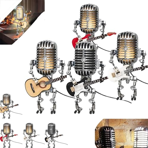 LOUPKC Vueeze Mic Rockbot, Sherum Mic Rockbot, Dotmalls Microphone Robot Lampe de Bureau, Lampe de Guitare Microphone Vintage, Cadeaux de Guitare sympas for Les Amateurs de Musique et Les guitaristes
