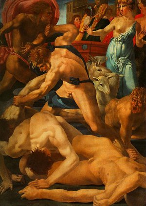 Peinture à l'huile Moses Defending The Daughters de Jethro par Sebastiano Del Piombo 30x36 Pouces