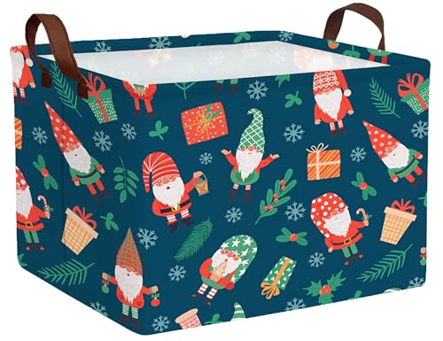 MYFLOCY Large Christmas Holiday Baskets for Gifts Empty Cute Women Families Collapsible Storage Bin ( Green Leaf Gnome )