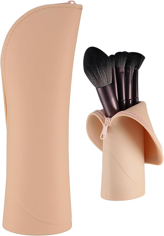 Necessaire Kososuru para Pincéis de Maquiagem em Silicone, Vertical, com Zíper, Khaki