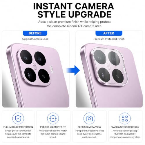 Image of FIRST MART Pink Camera Ring Guard Protector for Xiaomi 17T | Tempered Glass with Metal Alloy Rings, HD Clear, Scratch Resistant, Case-Friendly | Pack of 1