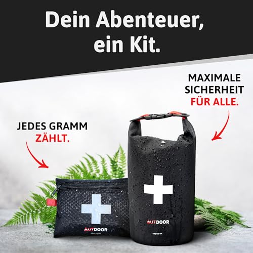 AUTDOOR® Erste Hilfe Set Light – ultraleicht & kompakt – entwickelt von Ärzten – Robuste Reiseapotheke für Wandern, Klettern & Wassersport – Notfalltasche mit Essentials