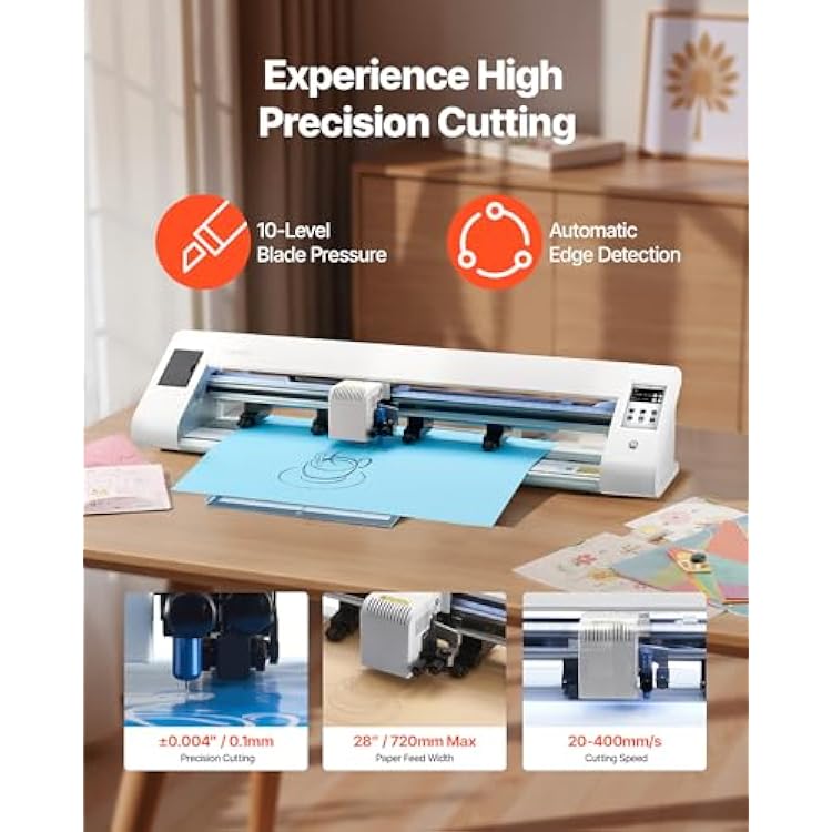 VEVOR Cutting Machine, Automatic Edge Detection Vinyl Cutter Machine with Two Types of Blades, Design Software and Materials, Compatible with Multiple File Formats, for Creating Customized DIY Crafts