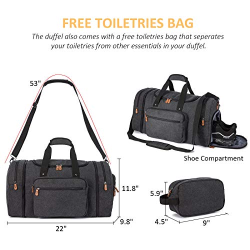 Sucipi Canvas Duffle Bag for Travel Overnight Carry on Bag with Shoe Compartment Weekender Duffel Bag with Toiletry Bag for Airplanes