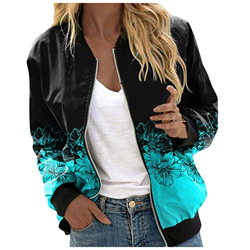 Veste femme mi-saison courte imprimée fleurie veste légère avec fermeture éclair et col montant