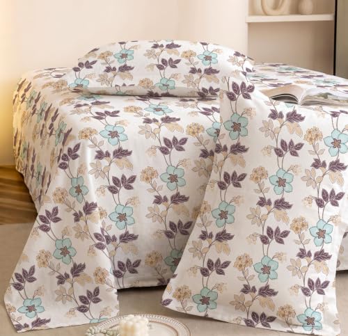 Image of SANMARINO 210TC Cotton King Size Bedsheet with 2 Pillow Covers | Premium Floral Print Design Flatsheet |Ultra Soft Breathable Skin Friendly Bedding Set for All Season Use 90 x 100 Inch,Taupe