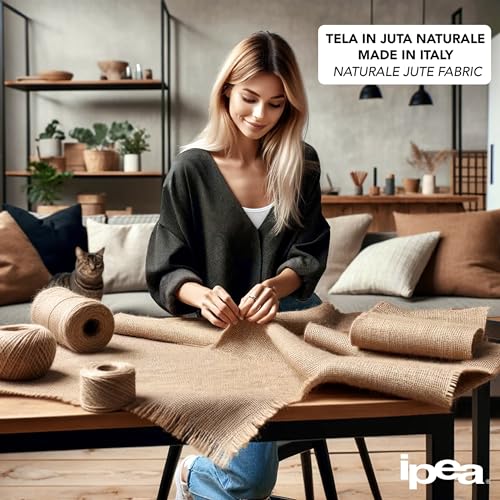 IPEA Jute Gewebe Jutestoff – 140 x 120 cm - Hergestellt in Italien – Stoff aus Naturfasern – Jute-Zuschnitt - Stoff für Polster Dekorationen Accessoires Parteien DIY – Natürliche Farbe Tela in Juta