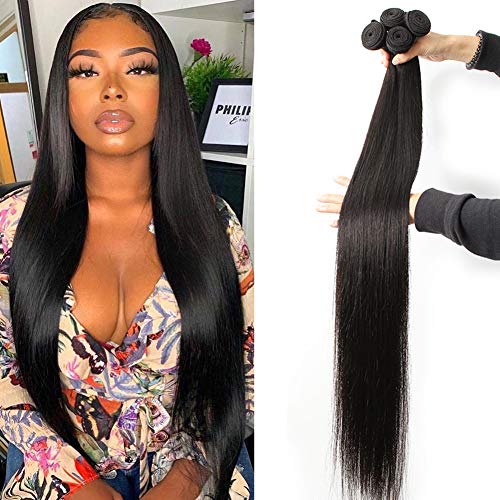 Straight Human Hair 4 Bundles 12 14 16 18 inch Ayisha Hair Unprocessed Human Hair Straight Weave Bundles Natural Black Color Double Weft Extension Human Hair 4 Bundles for Black Women