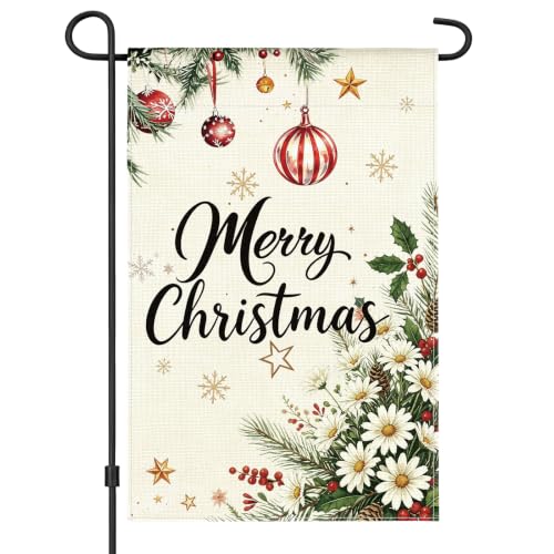 AhfuLife drapeau jardin Noël floral 12x18 po