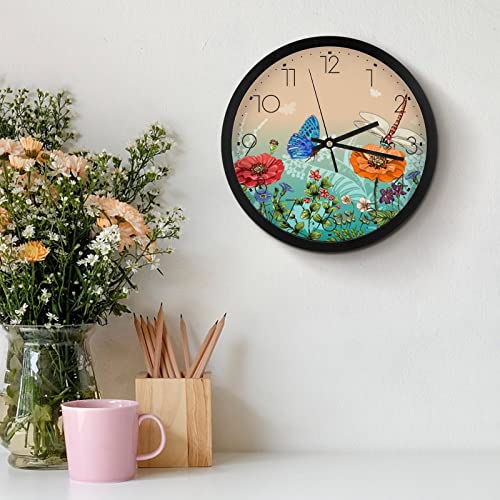 Pendule murale silencieuse pour travailler sans bruit avec design moderne de libellule