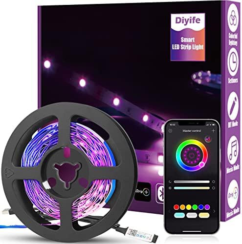 Diyife Taśma LED [Sterowanie za Pomocą Aplikacji], 3M Jaśniejsza taśma RGB LED z łącznością Bluetooth, Interfejs USB, Elastyczny łańcuch świetlny, Synchronizacja Muzyki/głosu, Zmiana Koloru, do