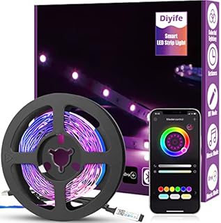 Diyife Taśma LED [Sterowanie za Pomocą Aplikacji], 3M Jaśniejsza taśma RGB LED z łącznością Bluetooth, Interfejs USB, Elastyczny łańcuch świetlny, Synchronizacja Muzyki/głosu, Zmiana Koloru, do
