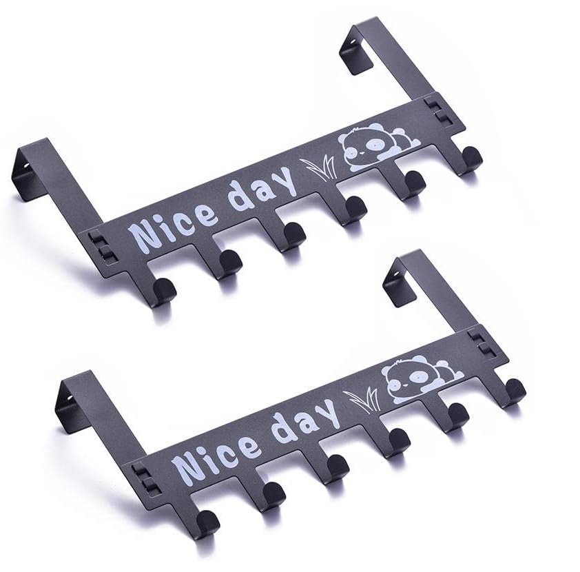 HOUVIDA 2 Pcs CarbonMetal Over Door Hanger for Cloths, Drill Free Door Handing Hooks Suitable for Bathroom, Bedroom Doors | Scarf, Coat, Cloth Holder | Removable Door Hanger (Black, 2 Piece)